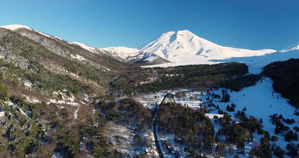 Vulcan Lonquimay Chile Mid Winter Snowy Day Sunlight