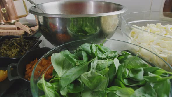 Close-Up Sliding Shot of Tasty Italian Pizza Ingredients (Medium Sliding Shot of Fresh Traditional I