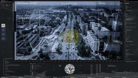 Modern Urban Security Monitoring Network Locks On Suspicious Car On City Road alt