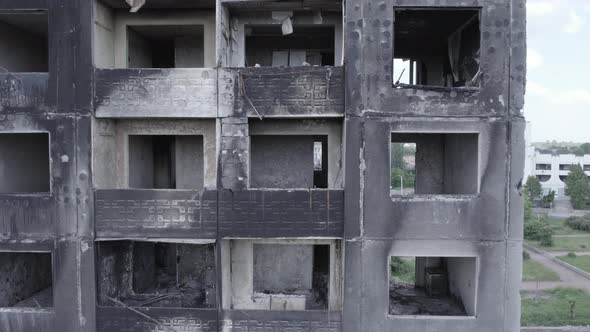 Burnt Residential Multistorey Building During the War in Ukraine