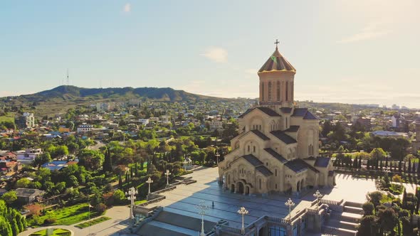 Aerial View Of Holy Trinity Cathedral In Tbilisi