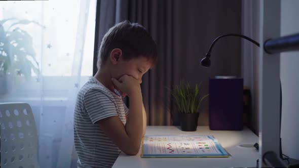 Little Boy Doing Homework at Home