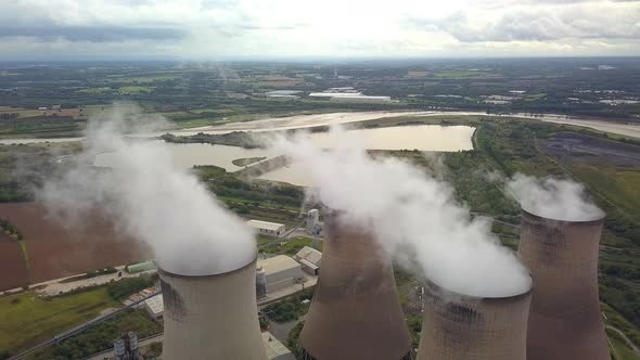 Power station & chimneys aerial shots