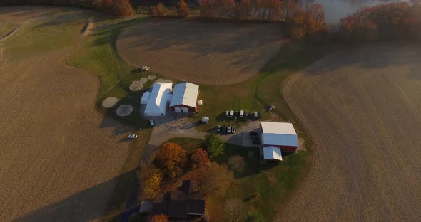Drone footage of a beautiful November fall day farm.
