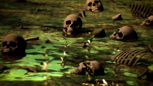 Human Bones On The Polluted Dead Forest Ground 4K 02
