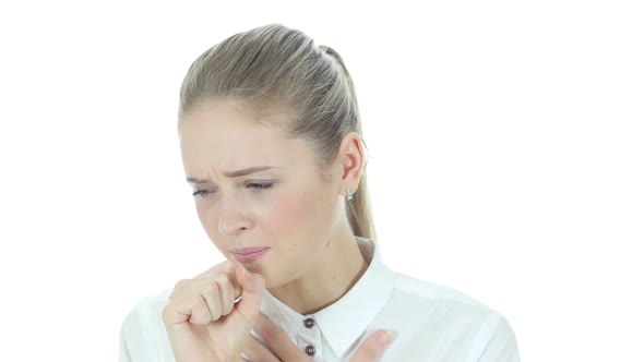 Coughing Sick Business Woman, Cough, White Background