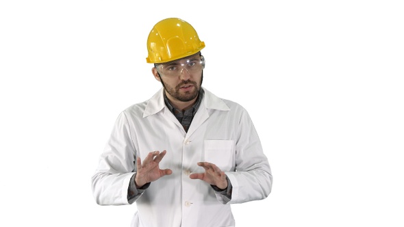 Confident Engineer Man Talking Camera on white background