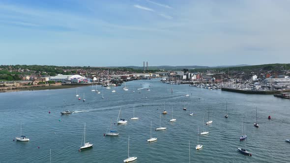 Yachts and Boats Moored in the Estuary at Cowes on the Isle of Wight UK