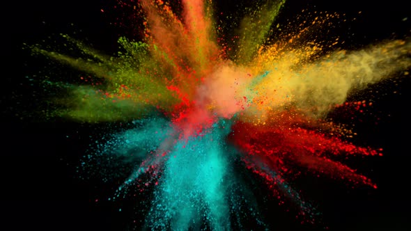 Super Slowmotion Shot of Color Powder Explosion Isolated on Black Background at 1000fps.