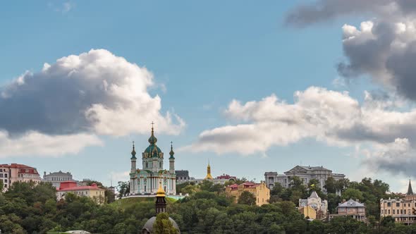 Sunset Time Lapse of the Saint Andrew's Church in Kyiv Ukraine
