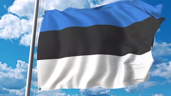 Waving Flag of Estonia on Sky Background