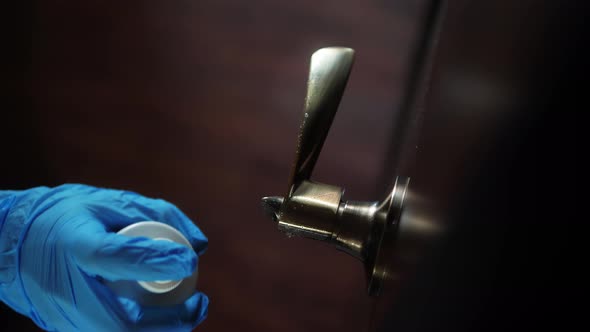 Safety in Public Spaces Closeup of Man Hands Using a Sanitizer and a Wet Towel for Desinfection