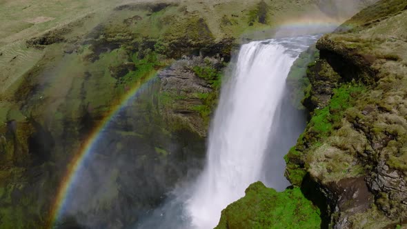 Famous Skogafoss Waterfall with a Rainbow