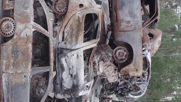 Vertical Video of Wardestroyed Cars in Ukraine