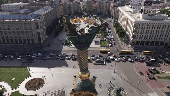 Kyiv. Ukraine: Independence Square, Maidan. Aerial View, Slow Motion