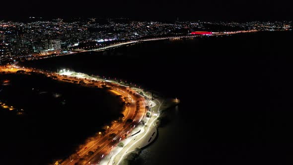 Night scape of Porto Alegre Brazil. City skyline landmark at downtown city.