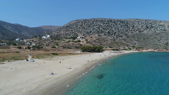 Mylopotas on the island of Ios in the Cyclades in Greece seen from the sky