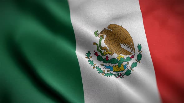 Mexico Flag Closeup Blowing In Wind