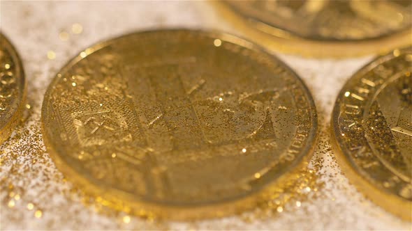 Sparkles Blown Off From Coin Created As Currency Macro
