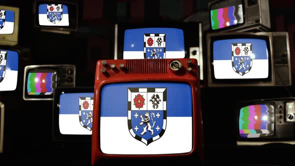 Flag of Saarbrücken, Germany, on Retro TVs.