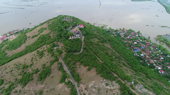 Farming and fishing village near Siem Reap in Cambodia seen from the sky