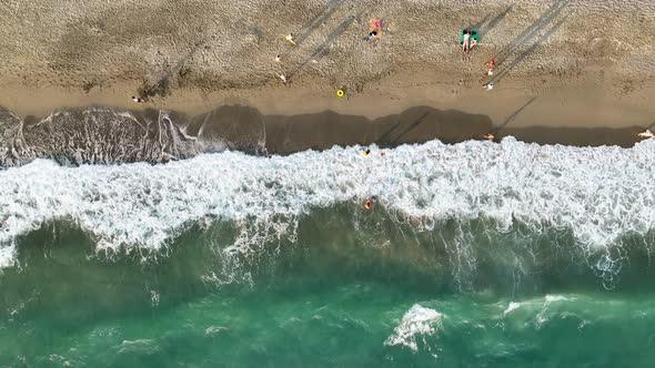 Beautiful Beach on the Mediterranean Sea Aerial View 4 K