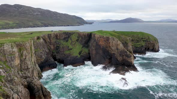 Aerial View of the Ruins of Lenan Head Fort at the North Coast of County Donegal Ireland