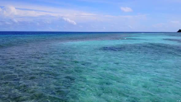 Drone sky of sea view beach voyage by blue lagoon with sand background