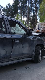 Vertical Video of Destroyed and Shot Cars in the City of Irpin Ukraine  the Consequences of the War