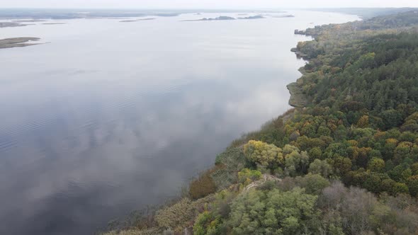 Aerial View of the Dnipro River - the Main River of Ukraine