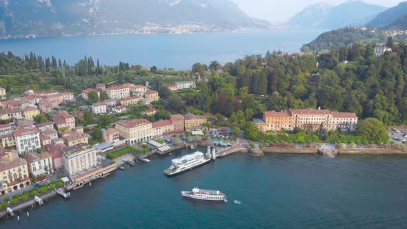 Aerial View. In the Frame Is the Famous Italian City of Bellagio. The Spa Town Is Located in the