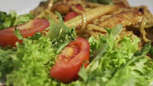 Warm Salad With Broccoli Corn Lettuce Arugula And Asparagus