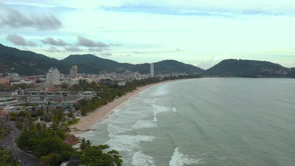 Aerial View Patong Beach In Dark Sunset