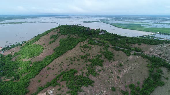 Farming and fishing village near Siem Reap in Cambodia seen from the sky