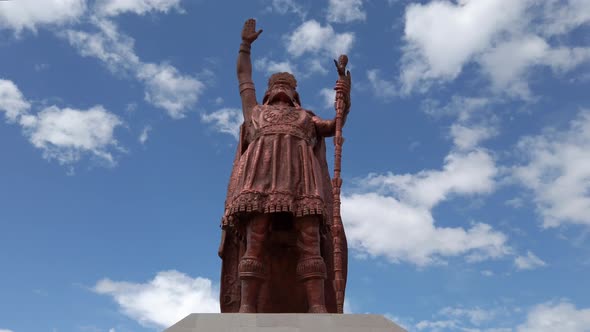 Iconic Atahualpa Bronze Statue In Alameda De Los Incas Park, Peru