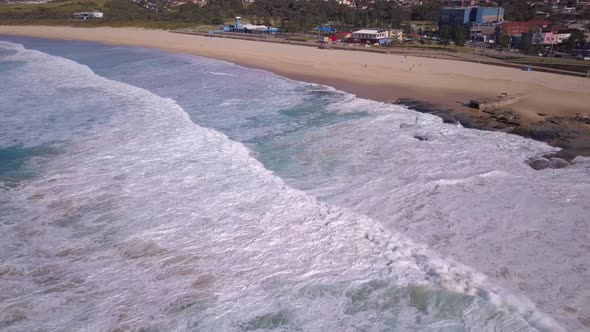 Aerial view of strong waves at Maroubra Beach Sydney, Australia