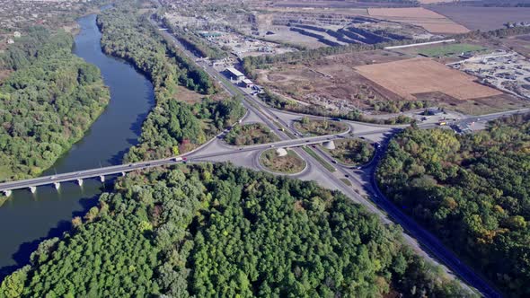 Aerial View of a Highway Intersection with a Cloverleaf