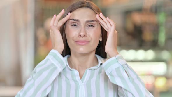 Portrait of Tired Young Latin Woman Having Neck Pain