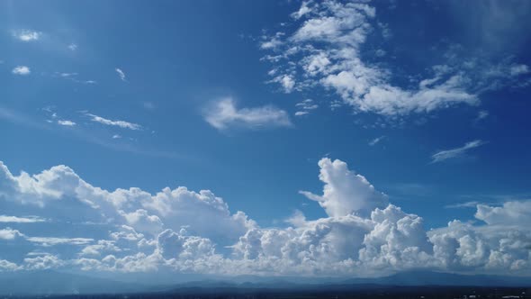 Aerial view of the blue sky with white clouds in summer day.