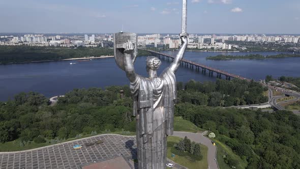 Aerial View of the Motherland Monument. Slow Motion