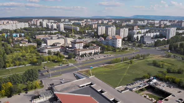 Aerial View. A Sleeping Area of an Industrial City in Russia. A Large Number of Similar Panel Houses