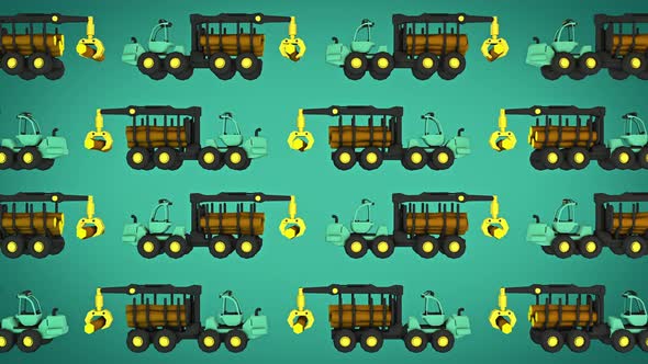 Cartoon Machine Transporting Wood Lumber Logs Digital Creative Background