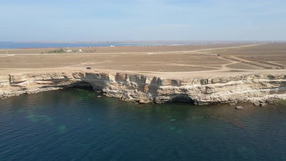 Drone Flight Over the Black Sea Near the Cliff at the Western Cape