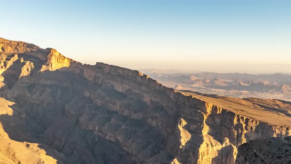 Wadi Ghul Aka Grand Canyon of Oman in Jebel Shams Mountains at Sunset Timelapse