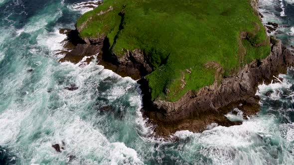 Aerial of Glashedy Island , an Uninhabitated Island West of Trawbreaga Bay - Donegal, Ireland