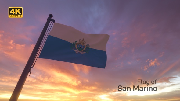 San Marino Flag on a Flagpole V3 - 4K