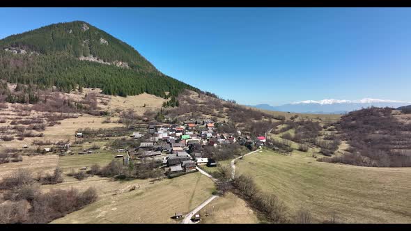 Aerial view of the historical Slovak village Vlkolinec in Slovakia