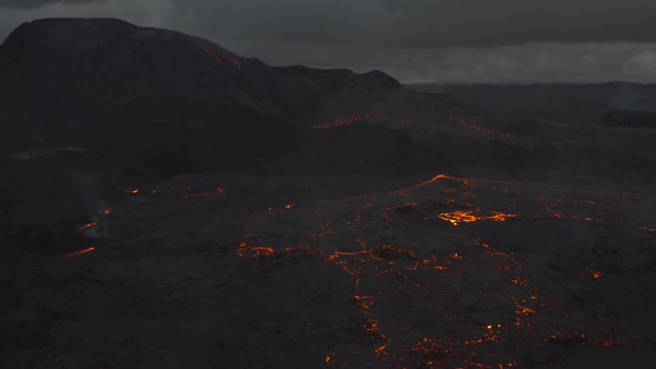 Drone Over Lava Flow From Erupting Fagradalsfjall Volcano In Reykjanes Peninsula