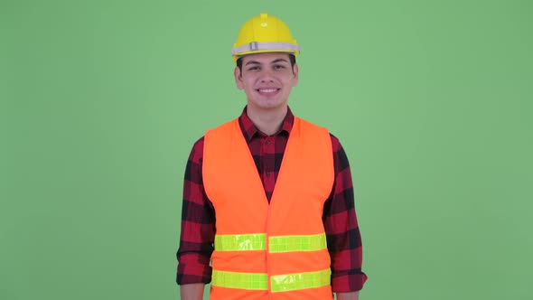 Happy Young Multi Ethnic Man Construction Worker Smiling