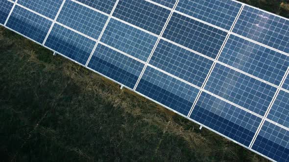 Aerial Drone View Solar Panels on Sunny Day Closeup